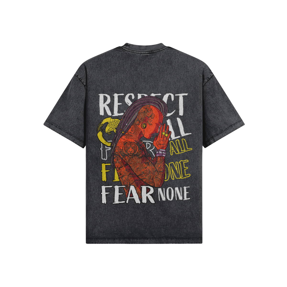 "FEAR NONE" Heavy Weight Snow Wash Tee (Logo Centre)