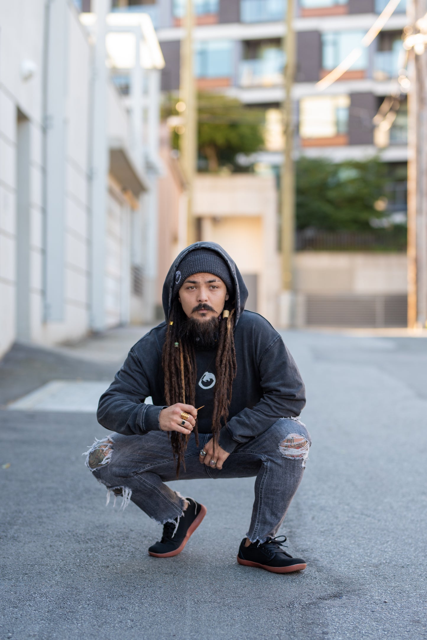 "FEAR NONE" Unisex Snow Wash Snap Collar Hoodie