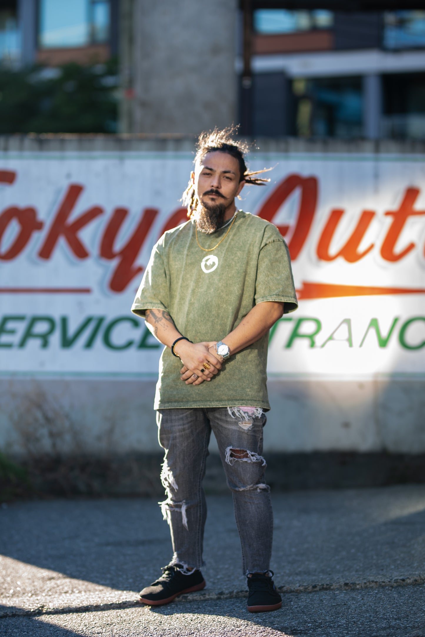 "FEAR NONE" Heavy Weight Snow Wash Tee (Logo Centre)