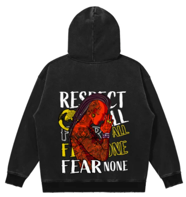 "FEAR NONE" Unisex Snow Wash Snap Collar Hoodie